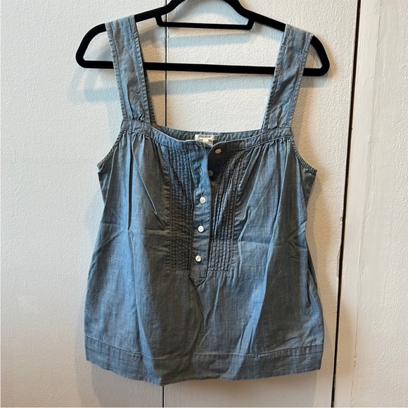 J Crew Chambray Sleeveless Tank Blouse With Pockets - Picture 2 of 5
